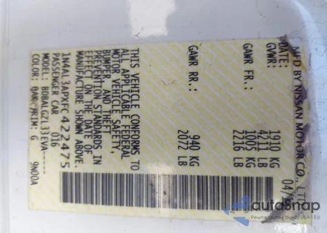 2015 Nissan Altima 2.5/2.5 S/2.5 Sl/2.5 Sv from USA, damaged, VIN 1N4AL3APXFC422475